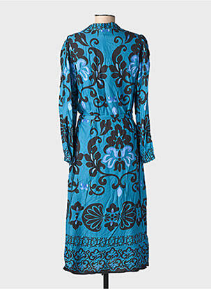 Robe longue tissage popeline manches longues bleu JULIE GUERLANDE femme
