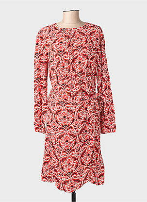 Robe mi-longue imprimé fleurs manches longues rouge C'EST BEAU LA VIE femme