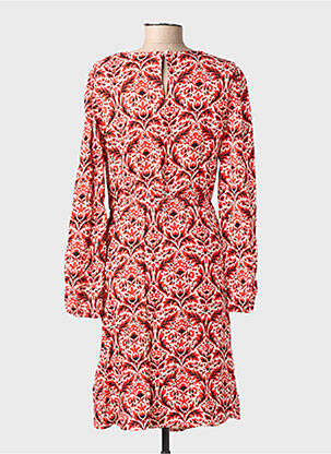 Robe mi-longue imprimé fleurs manches longues rouge C'EST BEAU LA VIE femme