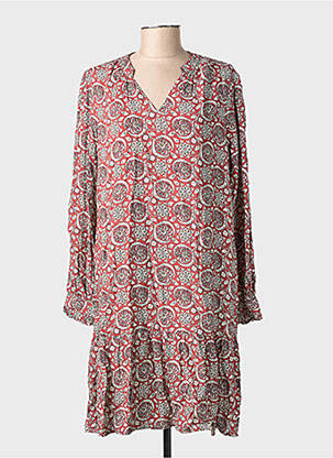 Robe mi-longue imprimé fantaisie manches longues rouge C'EST BEAU LA VIE femme