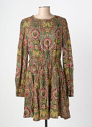 Robe mi-longue imprimé fantaisie manches longues vert C'EST BEAU LA VIE femme