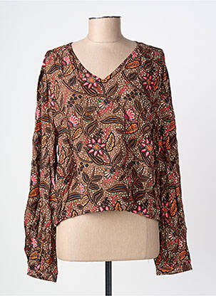 Blouse imprimé fleurs manches longues marron C'EST BEAU LA VIE femme