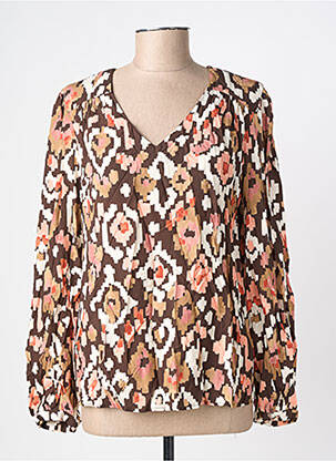 Blouse imprimé fantaisie manches longues marron C'EST BEAU LA VIE femme