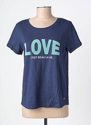 T-shirt sérigraphie manches courtes bleu C'EST BEAU LA VIE femme