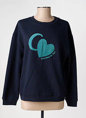 Sweat-shirt sérigraphie floquée manches longues bleu C'EST BEAU LA VIE femme