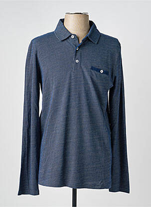 Polo tissage chiné manches longues bleu CAMBRIDGE homme