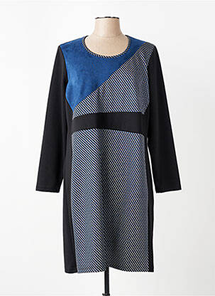 Robe mi-longue imprimé fantaisie manches longues noir GUY DUBOUIS femme