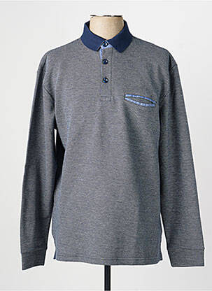 Polo tissage chiné manches longues bleu EMBLEMATIC homme