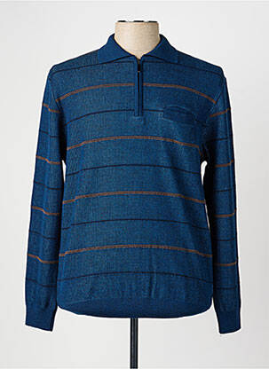 Pull col polo manches longues bleu RHODAMEL homme