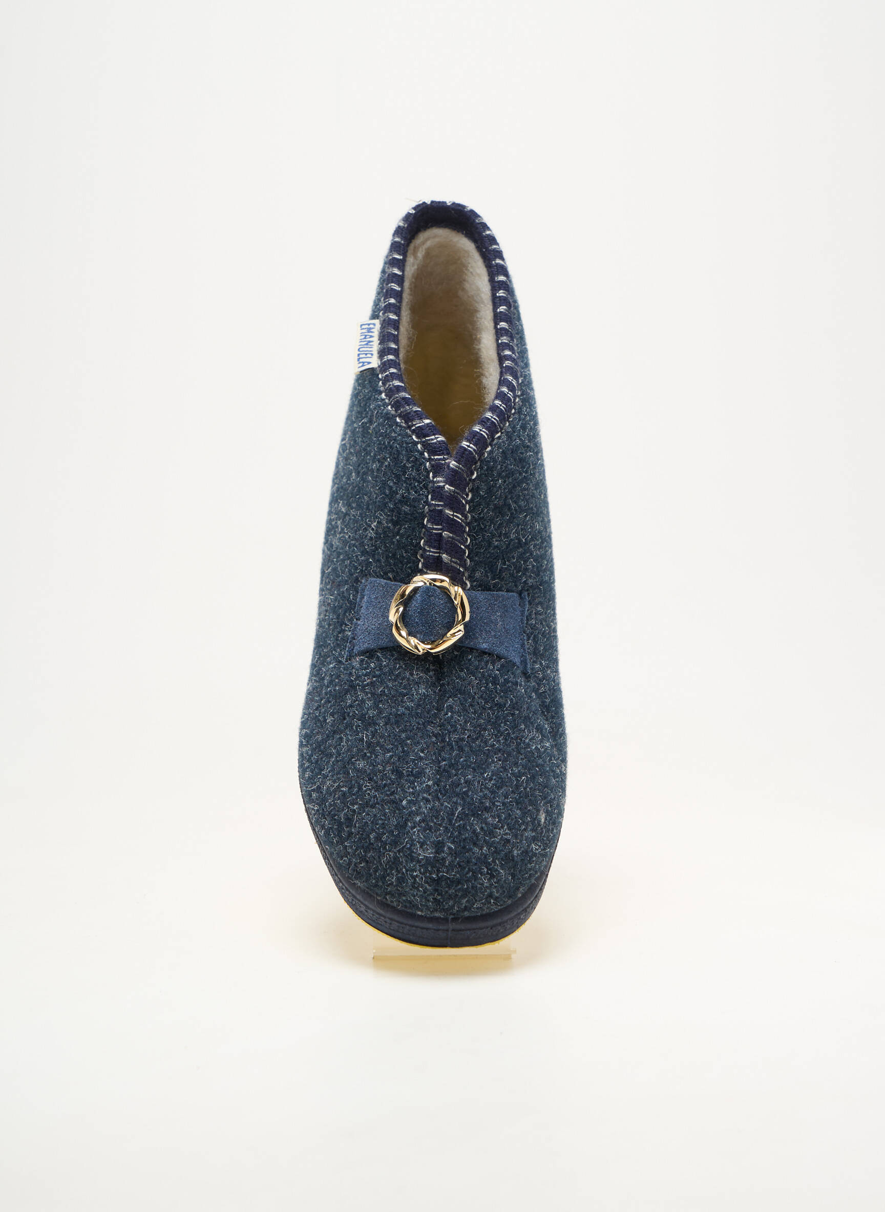 Chaussons/pantoufles bout rond talon plat jusqu'à 3cm bleu EMANUELA femme