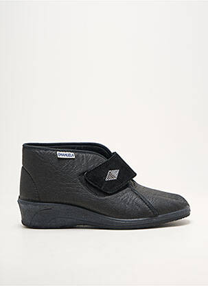 Chaussons/pantoufles fermeture scratch talon plat jusqu'à 3cm noir EMANUELA femme