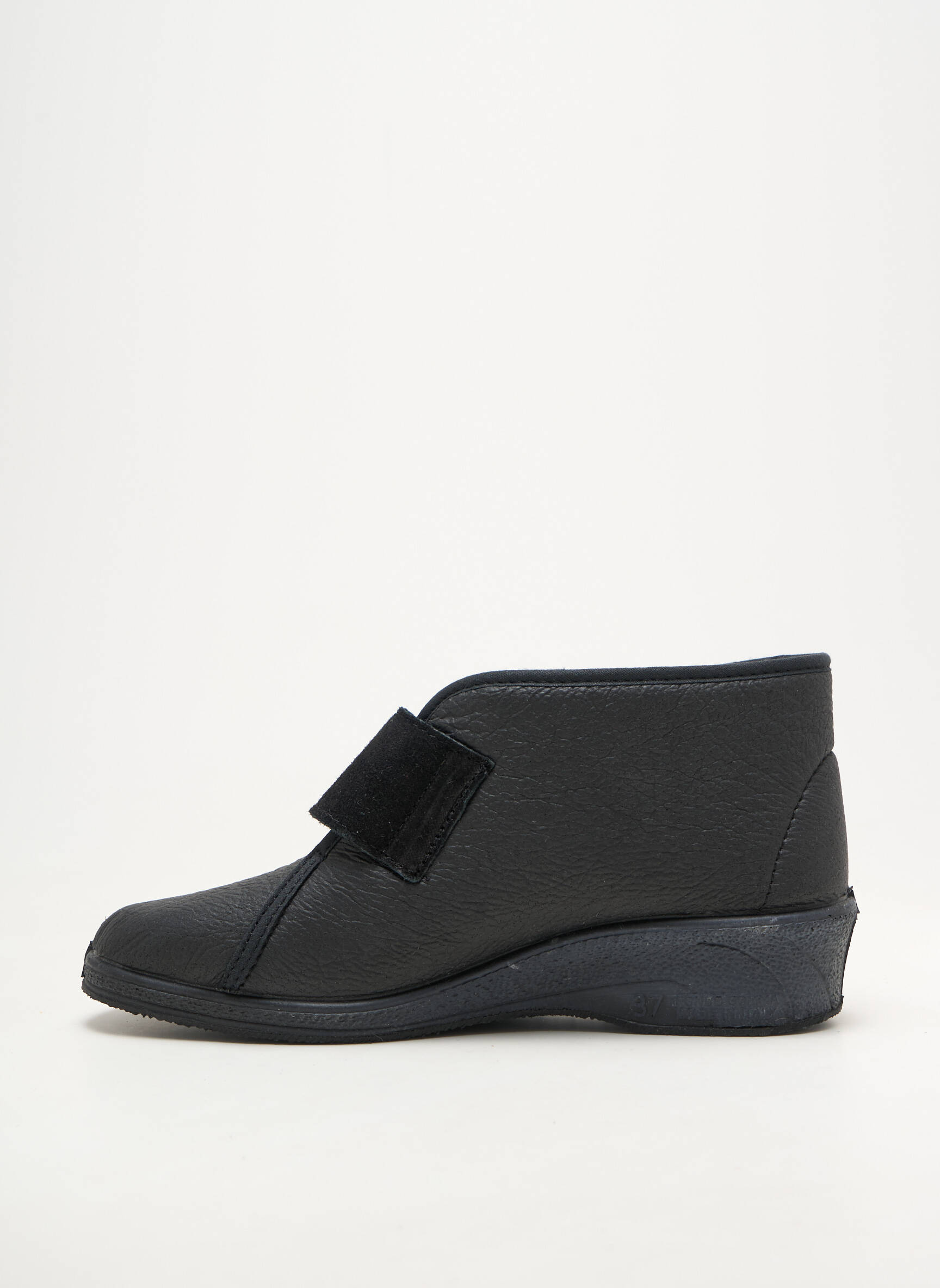 Chaussons/pantoufles fermeture scratch talon plat jusqu'à 3cm noir EMANUELA femme