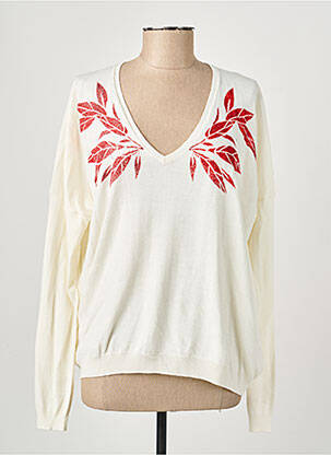 Pull col v manches longues beige ONE STEP femme
