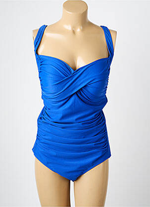 Maillot de bain 1 pièce effet matière satinée haut soutien-gorge moulé bleu DAMART femme