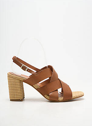 Sandales/nu pieds tissage satiné talon de 7 à 9cm marron BELLA STORIA femme