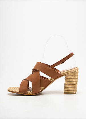 Sandales/nu pieds tissage satiné talon de 7 à 9cm marron BELLA STORIA femme