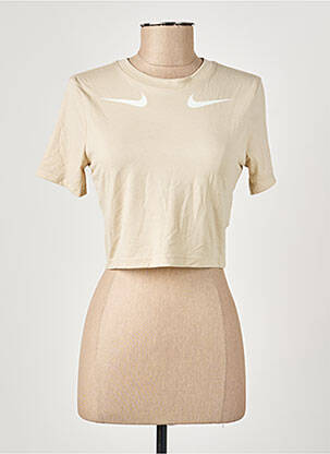Top stretch manches courtes beige NIKE femme
