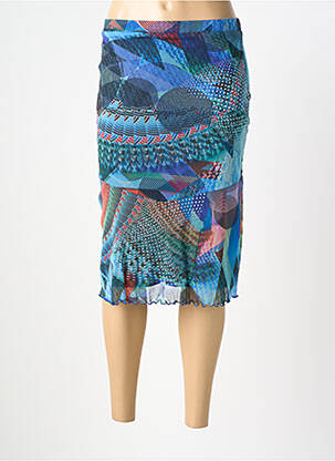 Jupe mi-longue taille élastique bleu GUY DUBOUIS femme