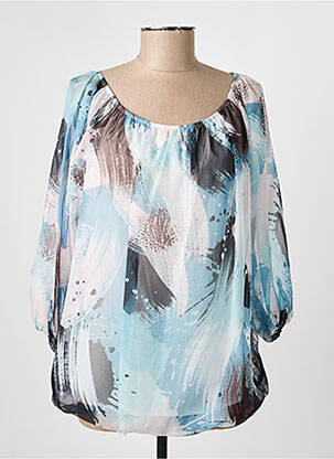 Blouse imprimé fantaisie manches longues bleu COULEURS DU TEMPS femme