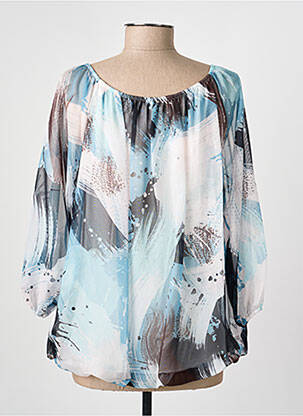 Blouse imprimé fantaisie manches longues bleu COULEURS DU TEMPS femme