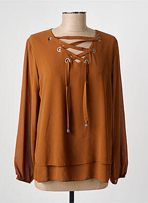 Blouse manches longues manches longues marron COULEURS DU TEMPS femme