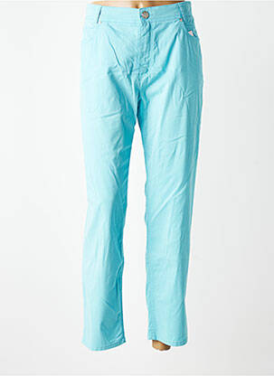 Pantalon 7/8 fermeture zippée sous rabat boutonné bleu ANNA MONTANA femme