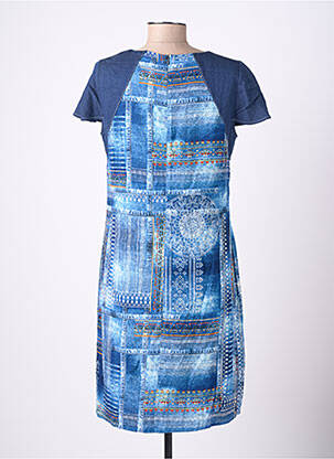 Robe mi-longue imprimé fantaisie manches courtes bleu GUY DUBOUIS femme