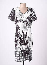Robe mi-longue imprimé fleurs manches courtes noir GUY DUBOUIS femme