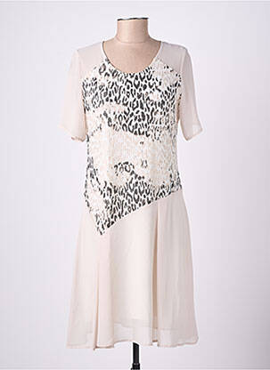 Robe mi-longue coupe fluide manches courtes beige MARI GIUDICELL femme