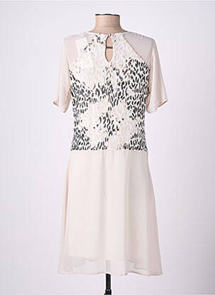 Robe mi-longue coupe fluide manches courtes beige MARI GIUDICELL femme