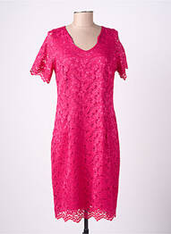 Robe mi-longue fermeture zippée au dos manches courtes rose GUY DUBOUIS femme