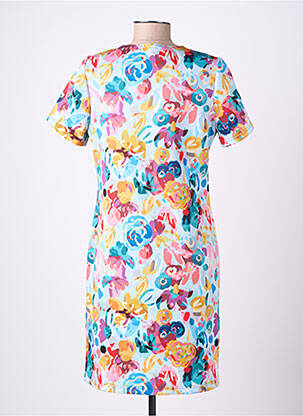 Robe mi-longue imprimé fleurs manches courtes bleu GUY DUBOUIS femme