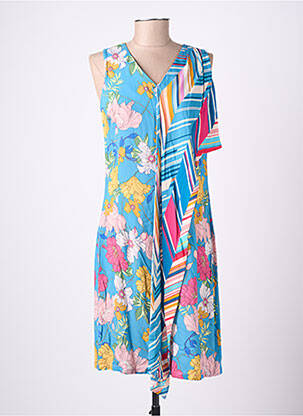 Robe mi-longue imprimé fleurs sans manche bleu GUY DUBOUIS femme