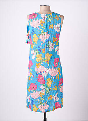 Robe mi-longue imprimé fleurs sans manche bleu GUY DUBOUIS femme