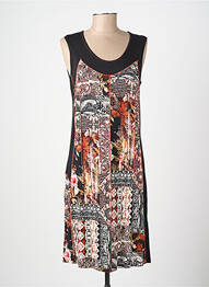 Robe mi-longue imprimé fantaisie sans manche noir GUY DUBOUIS femme