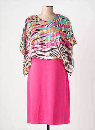 Robe mi-longue imprimé fantaisie manches courtes rose GUY DUBOUIS femme