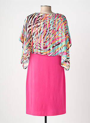 Robe mi-longue imprimé fantaisie manches courtes rose GUY DUBOUIS femme