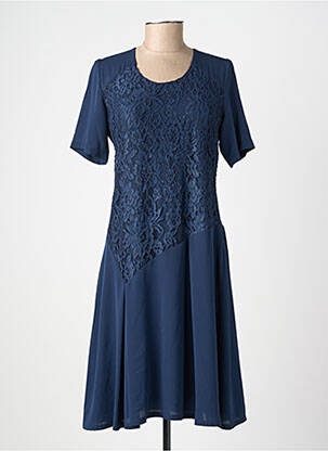 Robe mi-longue tissage crêpe manches courtes bleu GUY DUBOUIS femme