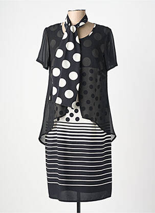 Robe mi-longue imprimé fantaisie manches courtes noir GUY DUBOUIS femme