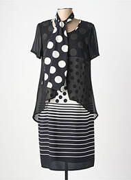 Robe mi-longue imprimé fantaisie manches courtes noir GUY DUBOUIS femme