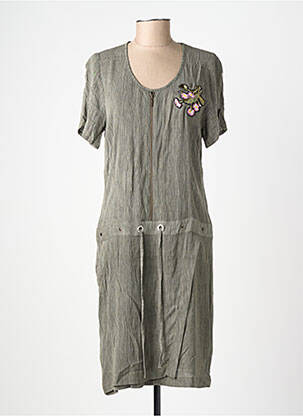 Robe mi-longue tissage crêpe manches courtes vert MERI & ESCA femme