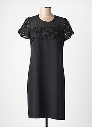 Robe mi-longue tissage crêpe manches courtes noir MERI & ESCA femme