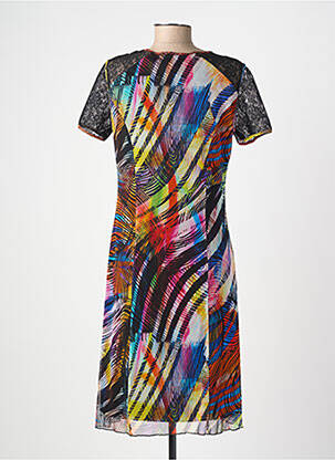 Robe mi-longue imprimé fantaisie manches courtes noir GUY DUBOUIS femme
