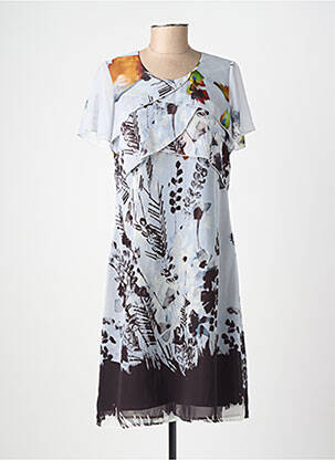 Robe mi-longue imprimé fantaisie manches courtes blanc GUY DUBOUIS femme