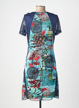 Robe mi-longue imprimé fantaisie manches courtes bleu GUY DUBOUIS femme