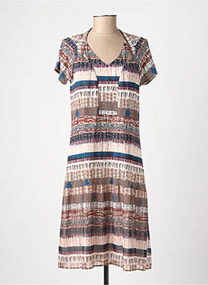 Robe mi-longue imprimé fantaisie manches courtes marron MERI & ESCA femme