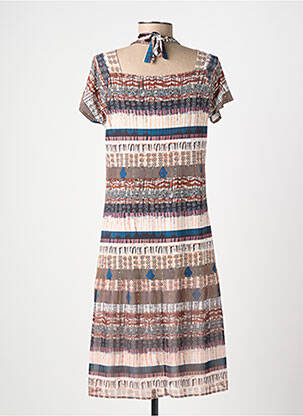 Robe mi-longue imprimé fantaisie manches courtes marron MERI & ESCA femme