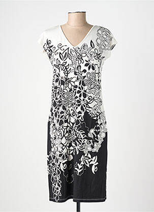 Robe mi-longue imprimé fantaisie manches courtes blanc FRANCE RIVOIRE femme