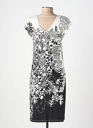 Robe mi-longue imprimé fantaisie manches courtes blanc FRANCE RIVOIRE femme