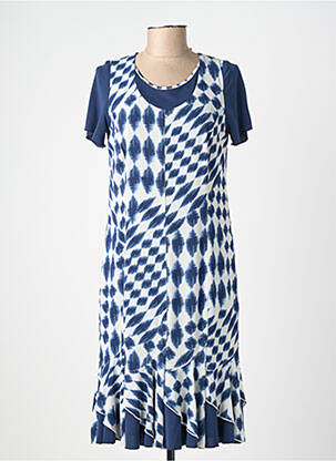 Robe mi-longue imprimé fantaisie manches courtes bleu FRANCE RIVOIRE femme